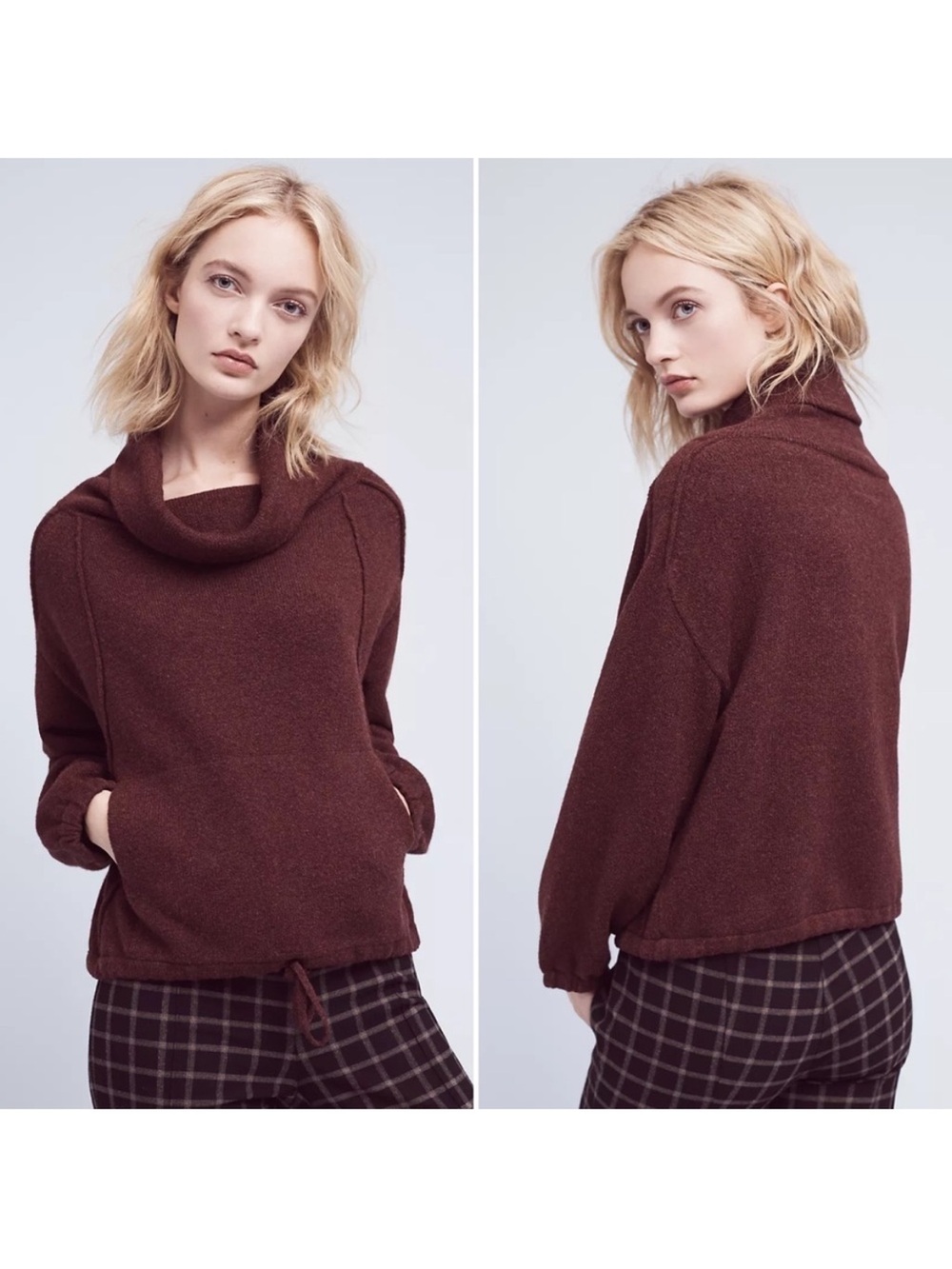 Field Flower Maroon Burgundy Liv Cowl Neck Pullover Drawstring Hem Sweater Small